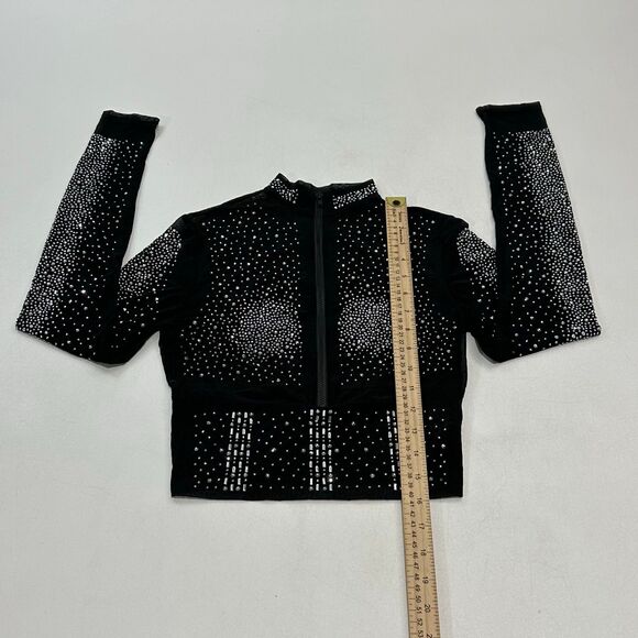 Women's Rhinestone Crop Jacket & High-Waist Leggings Black Sparkle, Size S - Picture 3 of 5